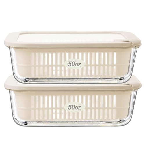 Urban Green Glass Food Storage Containers with Glass Lids, Microwave Safe Food Container Set, Aitight Meal Prep Container Set, BPA Free Colander, LeakProof, 2 Pack - color: ‎Ivory White -2p