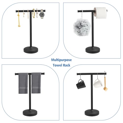 RUMOSE 13 Inch Matte Black Towel Stand Hand Towel Holder Bathroom Kitchen Vanity Countertop T-Shape Towel Rack Free Standing Stainless Steel Towel Bar Towel Ring - color: Matte Black