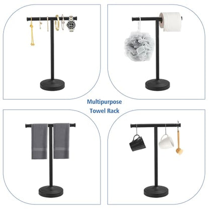 RUMOSE 13 Inch Matte Black Towel Stand Hand Towel Holder Bathroom Kitchen Vanity Countertop T-Shape Towel Rack Free Standing Stainless Steel Towel Bar Towel Ring - color: Matte Black