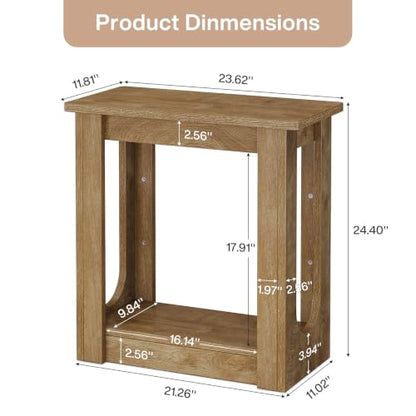 Tribesigns End Table, Narrow Side Table for Living Room, Rustic Brown | Farmhouse Side Table for Living Room, 2-Tier couch end table with Unique U-cutout Legs, Nightstand for Bedroom