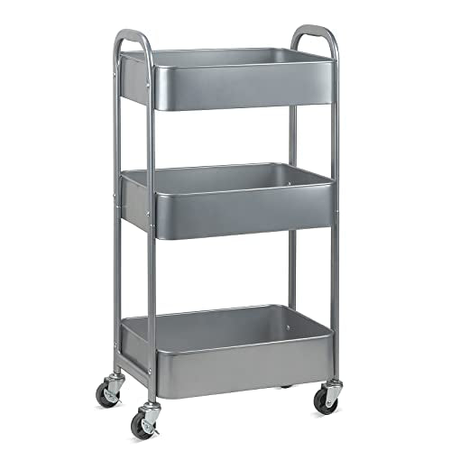 MAX Houser 3-Tier Rolling Utility Cart with Caster Wheels,Easy Assembly, for Kitchen, Bathroom (Silvery-Grey) - color: Silvery-grey, size: 3-Tier Standard Cart
