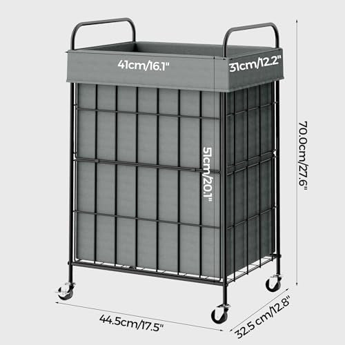 90L Laundry Hamper with Wheels, Laundry Basket with Handle and Liner Bag | Lockable Casters; Reinforced Frame; Breathable Fabric; Space-Efficient Design - color: Grey, size: 90L-1 Section