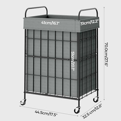 90L Laundry Hamper with Wheels, Laundry Basket with Handle and Liner Bag | Lockable Casters; Reinforced Frame; Breathable Fabric; Space-Efficient Design - color: Grey, size: 90L-1 Section