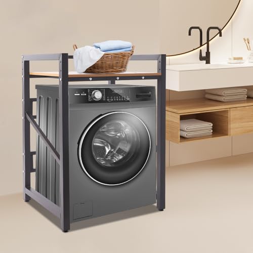 Over Washer and Dryer Shelves,Dryer Storage Shelf,3 Tiers Laundry Room Storage and Organizer Standing Shelf,Height Adjustable Laundry Room Shelves, Load-Bearing Capacity 22lbs (Black+Yellow) - color: Black+yellow