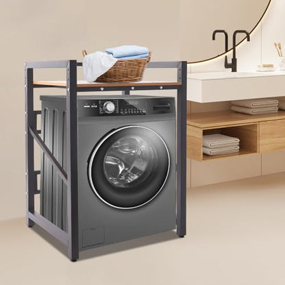 Over Washer and Dryer Shelves,Dryer Storage Shelf,3 Tiers Laundry Room Storage and Organizer Standing Shelf,Height Adjustable Laundry Room Shelves, Load-Bearing Capacity 22lbs (Black+Yellow) - color: Black+yellow