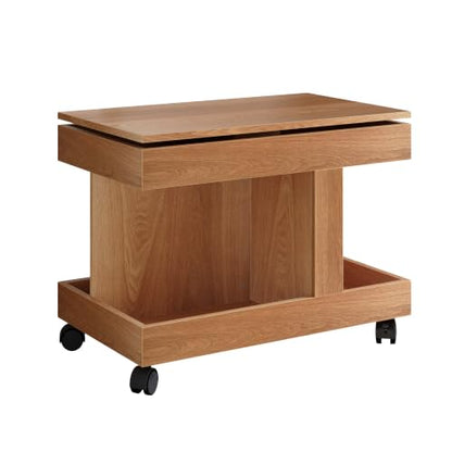 Multifunctional End Table with Wheels and 360° Rotating Desktop | Rolling Design, Storage Compartment, Sofa Side Narrow Table, Bedside Use, Living Room & Bedroom - color: Natural-7.15