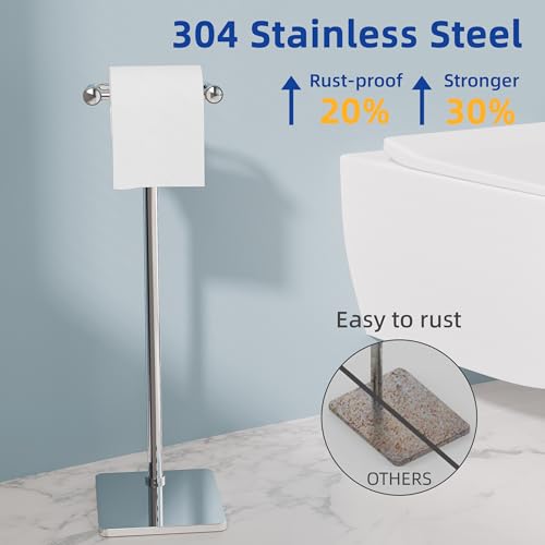 RUACQ Bathroom Toilet Paper Holder Stand, Chrome | Dual-Post Pivoting Free Standing Toilet Roll Holder with Weighted Base, Anti-drop Design 304 Stainless Steel Tissue Stand - color: Chrome, size: Free Standing