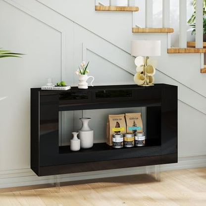 47" High Gloss Console Table with Hidden Side Storage Cabinets, Modern Black Entryway Sofa Table for Behind The Couch, Living Room - color: High Gloss-black