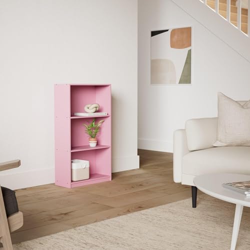 Furinno BASIC Book Shelf, 3-Tier Modern Bookshelf, Bookcase with Open Shelves, 9.3 x 21.8 x 39.5, for Living Room, Bedroom, Home Office, Pink - color: Pink, size: 3-Tier