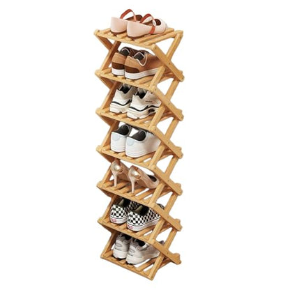 Shoe Racks, Foldable Shoes Organizer FreeStanding Shelf,7 Layers | Natural Functional Multifunctional Design For Entryway Closet Bedroom Hallway - color: Seven Layers of Primary Colors