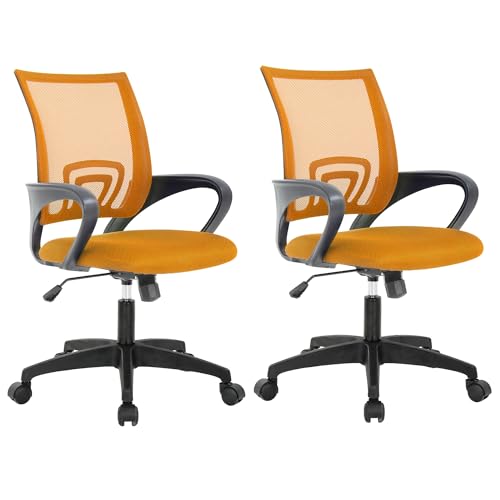 BestOffice | Ergonomic Office Chair | Mid-Back Swivel Desk Chair | Breathable Backrest & Lumbar Support | Adjustable Height | Sponge Seat | Rolling Wheels | Orange | for Adults & Women | Pack of 2 - color: Orange, style: pack of 2