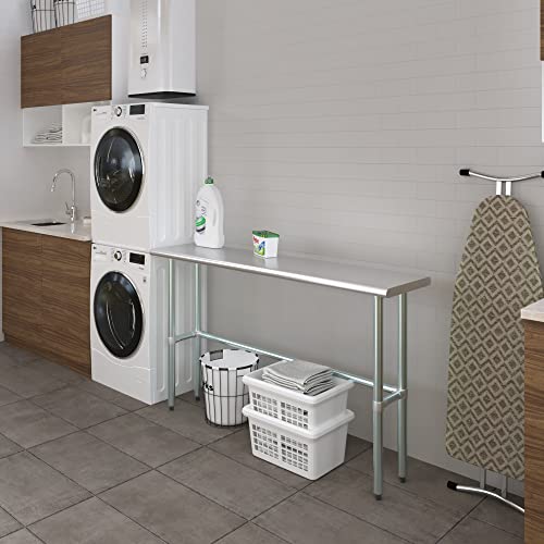 48" x 14" Open Base Stainless Steel Work Table – NSF Certified Narrow Commercial Utility Table with Galvanized Legs for Kitchens, Labs & Food Trucks - size: 48"x14"