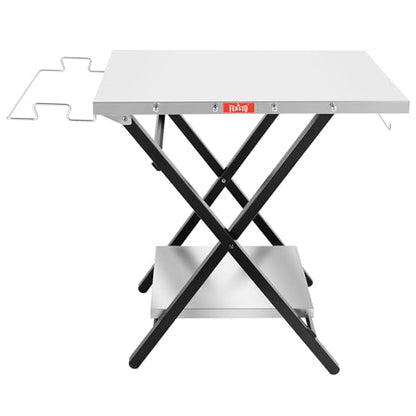 Feasto Outdoor Grill Table, Folding Prep Table, 30" x 24", Stainless Steel | with Garage Rack & Tissue Holder, Foldable Pizza Oven Stand & Griddle Stand for Gathering and Party - color: Silver