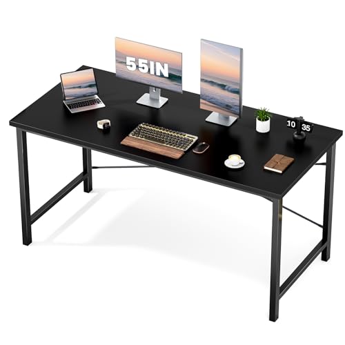 Sweetcrispy 55-Inch Small Computer Desk for Bedroom, Black | Gaming Writing Work and Study Desk for Home Office, Sturdy Metal Frame and Compact Modern Design with X-Shaped - color: Modern Black, size: 55-Inch