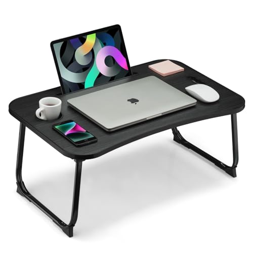 Foldable Lap Desk, Laptop Bed Desk, Portable Lap Table, Laptop Bed Table with Cup Holder & Tablet Slot & Lifting Handle for Working Writing Drawing & Eating - Black - color: Black