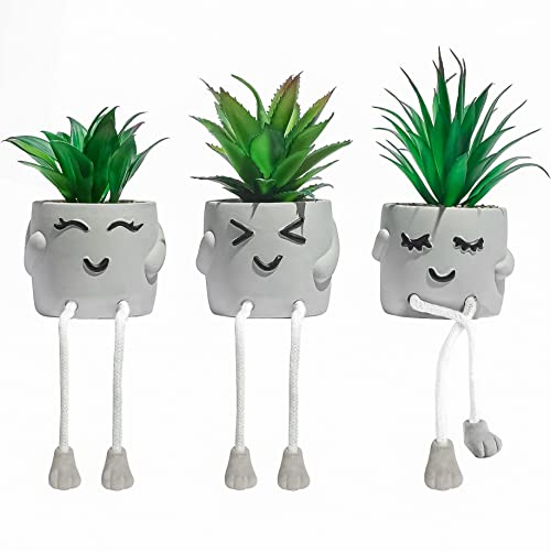 OLEEK Small Fake Plants Office Decor - Shelf sitters with Dangling Legs - Fake Succulents Plants Artificial for Desk Decor - Fake Plant Office Decorations for Work - Office Decor for Women - size: collection A (set of 3)