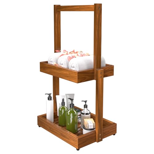2-Tier Teak Bathroom Organizer, Shower Caddy Towel Holder | Two-Tier Teak Organizer Stores Towels, Toiletries, Toilet Paper, Fruit and Spices, with a Stable Non-slip Base. - size: 2 Tier