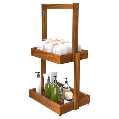 2-Tier Teak Bathroom Organizer, Shower Caddy Towel Holder | Two-Tier Teak Organizer Stores Towels, Toiletries, Toilet Paper, Fruit and Spices, with a Stable Non-slip Base. - size: 2 Tier