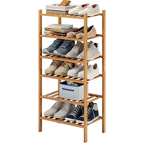 6-Tier Small Shoe Rack for Entryway, Stackable | Heavy Duty | Multi-Function, Bamboo Free Standing Shoe Racks for Bedroom Hallway Closet - color: Natural, size: 6-Tier-Short
