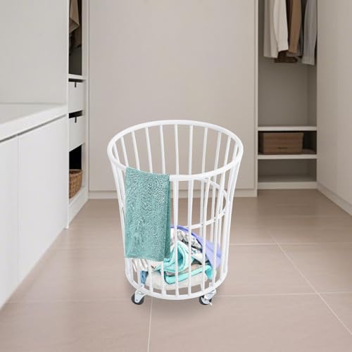 Rolling Laundry Basket Cart Metal Laundry Basket with Wheels,Portable Laundry Hamper Bathroom Dirty Clothes Storage, 11.8in Base Diameter, 14.2(D)×15.7in(H)(J) - size: J