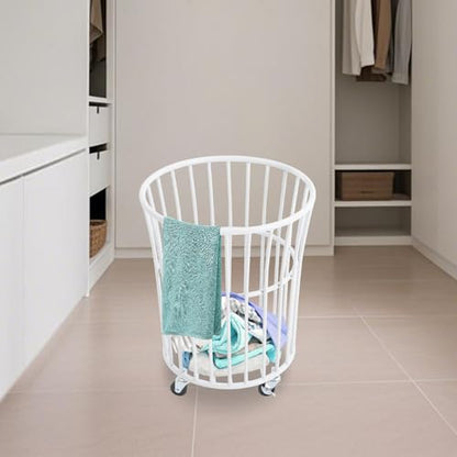 Rolling Laundry Basket Cart Metal Laundry Basket with Wheels,Portable Laundry Hamper Bathroom Dirty Clothes Storage, 11.8in Base Diameter, 14.2(D)×15.7in(H)(J) - size: J