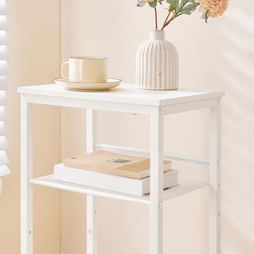 HOOBRO Tall Side Table, 3-Tier Telephone End Table with Adjustable Mesh Shelves, Small Entryway Table with Storage, Small Nightstand for Living Room, Bedroom, Hallway, Office, White WW01DH01G1 - color: White