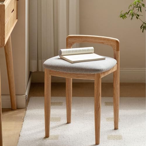 Vanity Stool-Natural Beech Wood Vanity Chair, Wooden Chair for Vanity with Upholstered Cushions for Living Room, Bedroom - color: Natural, size: Gray