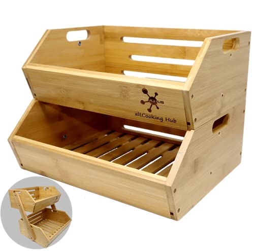 Bamboo Open-Front Stacking Storage Bin -Configurable as 2-Tier Fruit Basket