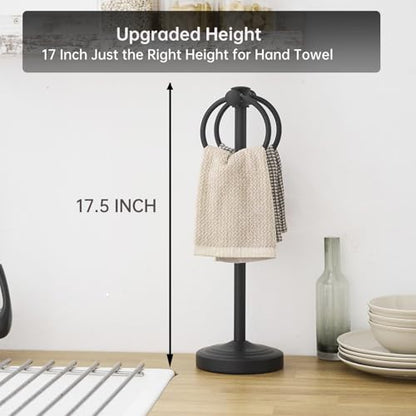 Hoimpro 17" Matte Black Stainless Steel Standing Towel Rack Double Towel Ring Hand Towel Stand Holder, Bathroom Accessories Set Hardware Towel Bar Hanger for Bathroom Vanity and Kitchen Countertops - color: Matte Black