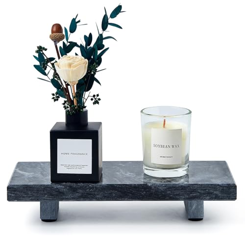 Natural Marble Tray Pedestal Stand – Soap & Jewelry Riser for Bathroom Counter, Kitchen Sink, Vanity Organizer, Decorative Stone Catchall for Perfume, Candles (Black, 8.7" x 4" x 1.6") - color: Black, size: 8.7" x 4" x 1.6"