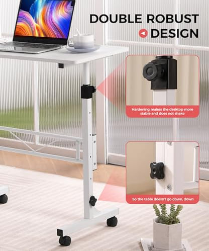 KLSMYHOKI Standing Desk Adjustable Height, Mobile Stand Up Desk with Wheels Small Computer Desk Rolling Desk, Portable Laptop Desk White Standing Table Home Office Desks 16"x31.5" Height 27"-43.5" | Small Computer Desk Rolling Desk, Portable Laptop Desk W