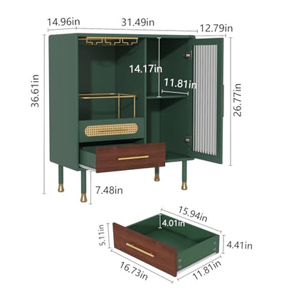 ARTPOWER Modern Coffee Bar Cabinet with Pull-Out Wine Storage, Green | Bar Cart with Wine Glass Rack and Drawers, Liquor Cabinet for Kitchen, Dining Room, Living Room - color: Green