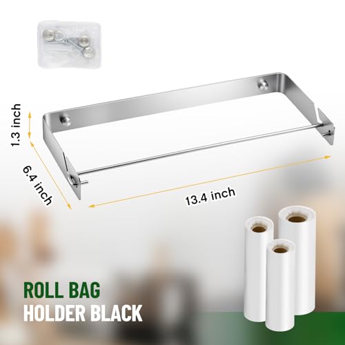 Stainless Steel Produce Bag Roll Holder Wall Mount Plastic Grocery Bag Holder for Supermarket Grocery Kitchen, 13.4 x 6.4 x 1.3 Inch (Silver) - color: Silver