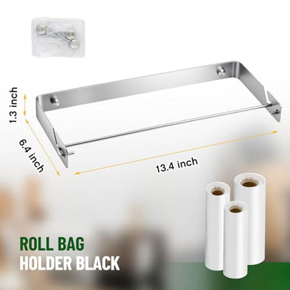 Stainless Steel Produce Bag Roll Holder Wall Mount Plastic Grocery Bag Holder for Supermarket Grocery Kitchen, 13.4 x 6.4 x 1.3 Inch (Silver) - color: Silver