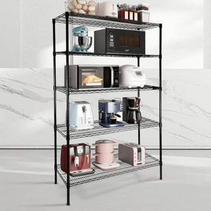 SUNLPH Heavy Duty 5-Tier Wire Shelving Adjustable Shelves Unit Metal Storage Rack Flat for Laundry Kitchen Pantry Garage Closet Organization (Black, 47.1" L x 17.6" W x 72.2" H) - size: 47.1"L x 17.6"W x 72.2"H - Flat