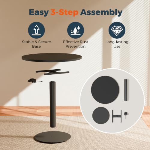 28" Pneumatic Height Adjustable Round Side Table, Gas Lift Pedestal Drink End Table, Small Accent Nightstand for Living Room Sofa Couch, Black - color: Black, size: 27.56"