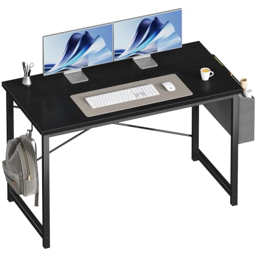 OLIXIS Computer Desk, 47 Inch Home Office Desks for Small Spaces, Writing Craft Study Gaming Table for Bedroom, Modern Computer Workstation with Storage Bag and Headphone Hook, Black - color: Black, size: 47 Inch with Hook