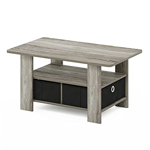 Small Modern Coffee Table with Storage, Bin Drawer Side Table, Coffee Table for Bedroom, Home Office, Living Room, French Oak - color: French Oak/Black
