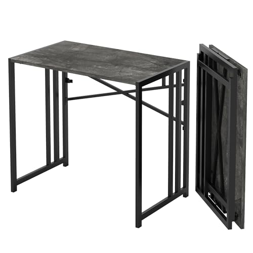 Lutown-Teen Narrow Folding Computer Desk 35 inch, Writing Gaming Computer Desk for Small Spaces, No Assembly Required Small Office Table, Grey - color: Grey, size: 35 Inch