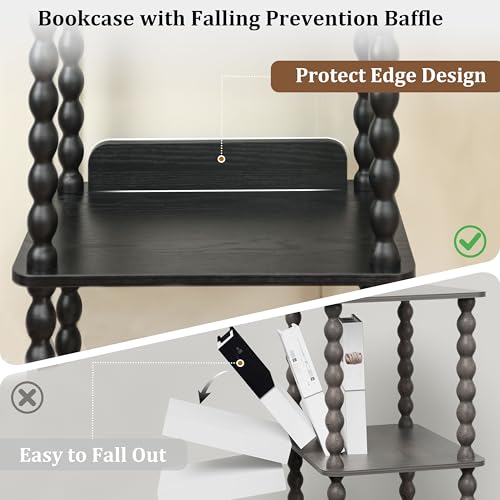 Fultyle Book Shelf, 4-Tier Bookshelf with Storage, Small Bookcase Display Shelves with Solid Wood Legs for Bedroom, Living Room, Office and Small Spaces (Black) - color: Black