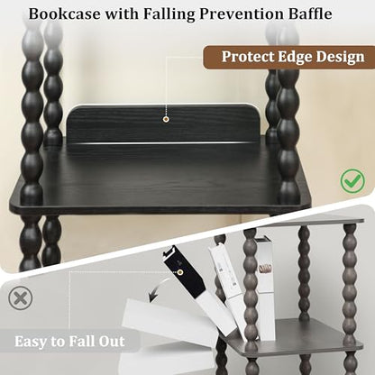 Fultyle Book Shelf, 4-Tier Bookshelf with Storage, Small Bookcase Display Shelves with Solid Wood Legs for Bedroom, Living Room, Office and Small Spaces (Black) - color: Black