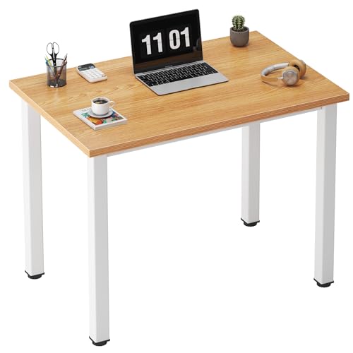 Need Small Computer Desk, 31.5 Inch Sturdy Writing Table, Narrow, Teak | White Metal Frame, Dorms & Bedrooms, Teens Study Table, Home Office, Adjustable Feet, Water-Resistant, Easy Assembly - color: Teak & White, size: 31.5 inches
