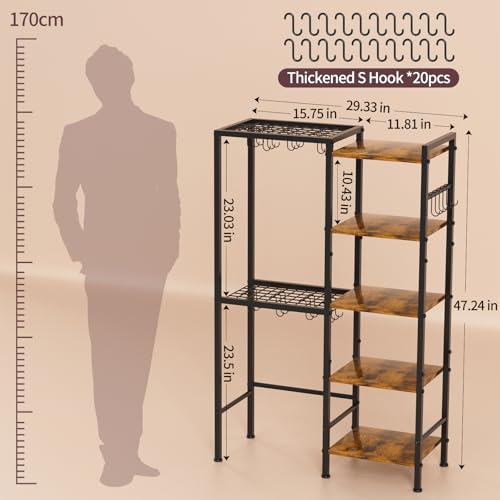 5-Tier Pot and Pan Organizer Rack with Hooks, Heavy-Duty Kitchen Storage Shelf for Cookware, Dishes, and Utensils, Freestanding Metal Pot Rack Organizer for Kitchen, Pantry, or Dining Room - size: Tall one