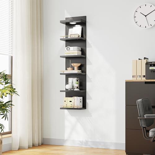 REIBII 6 Tier Wall Shelf Unit, Black Lack Shelf, Vanity Floating Shelves with LED Light, Versatile Floating Shelves for Bedroom, Living Room, Office - color: Black, size: 6 Tier (1-Pack)