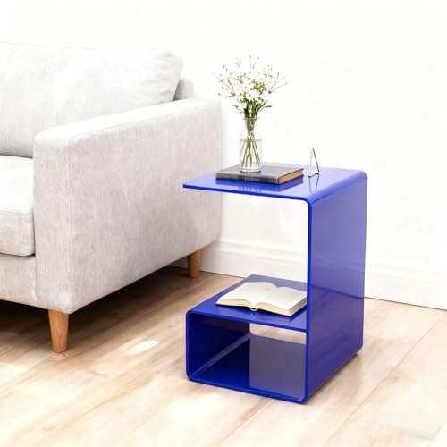 Acrylic End Table, 21.6" H C-Shaped End Table, Side Table for Living Room, Bedside Table for Bedroom, Acrylic Clear C Side Table (Blue) - color: Blue