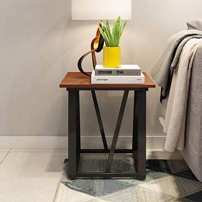DEWEL Bedside Table, Industrial End Table, Nightstand for Bedroom, Easy to Assemble, Metal Frame Home Side Table in Living Room, Square 17.7" Dx19.68 H
