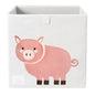 Two Cubs Foldable Kids Toy Storage Box - 13"x13" Cube Organizer Bin with Durable 2.6mm Plastic Plate Boards, Pig Design in White - Collapsible Nursery & Playroom Storage, Fits IKEA Kallax Shelves - color: Pig