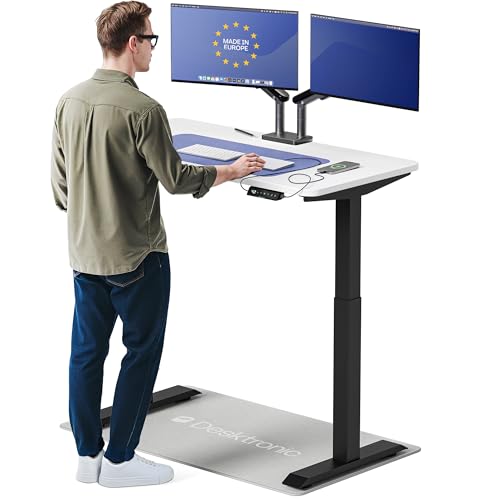 Desktronic HomeOne Standing Desk 48x24 — Ergonomic Sit Stand Home Office Desk, Made in Europe, Electric Dual Motor Height Adjustable, USB & USB-C Charging, Wobble-Free, Touchscreen, 3 Memory Presets - color: Black + White, size: 48 x 24 in
