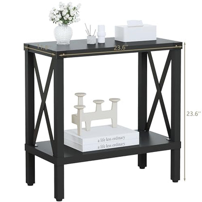 MMEOLUOOK Narrow End Table, Large Sofa Side Table, Farmhouse Nightstand with Storage Shelve, Slim Bedside Table for Living, Room Bedroom, Lounge Black MLBZ17B