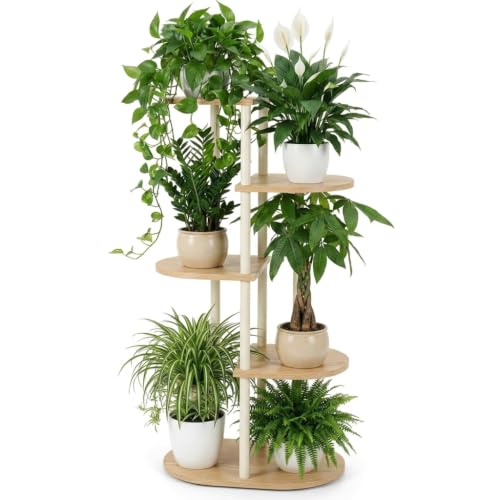 Tiered Plant Stand Indoor, Tall 5 Tier 6 Potted Wooden Plant Shelf for Multiple Flower Plants, Multi Corner Metal Plant Holder Indoor for Patio Garden Patent Design Living Room Balcony Bedroom, White - color: White, size: 5 Tier 6 Potted